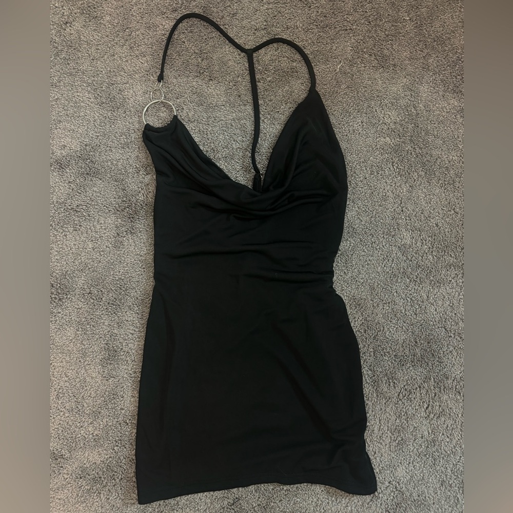 new white fox black mini dress